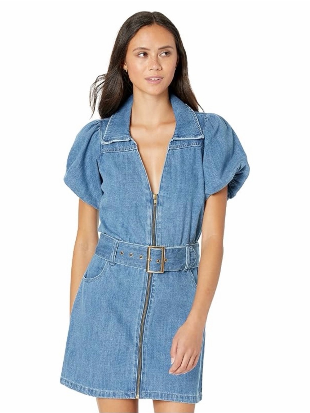 Show Me Your Mumu Oxford Denim Mini Dress in Stormy Blue